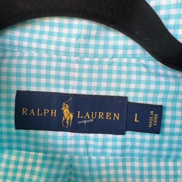 Ralph Lauren Polo Men's Aqua Checkered Button Down Long Sleeve Shirt L EUC - Picture 5 of 9